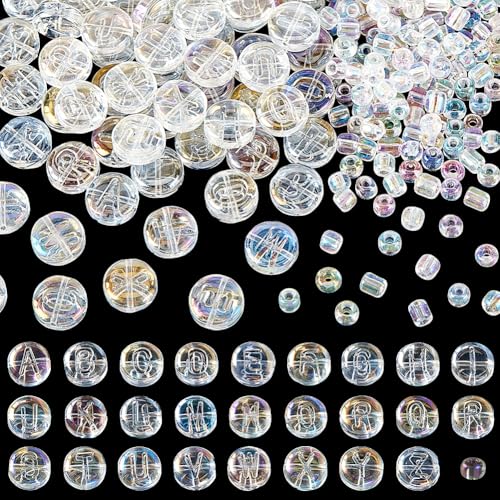 PH PandaHall 304 Stück Transparente Farbige Alphabet Perlen Buchstabenperlen Aus Glas 10mm Flache Runde Alphabet Perlen In ab Farbe Kleine Abstandsperlen Zur Schmuckherstellung von PH PandaHall