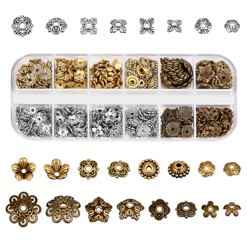 PH PandaHall 360 Stück 12 Stile Abstandsperlenkappen Bulk Tibetischer Stil Blumenperlenkappen 3 Farben Blumen Abstandsperlen Legierung Schmuck Abstandskappe Für Armbänder Halsketten Ohrringe Schmuck von PH PandaHall