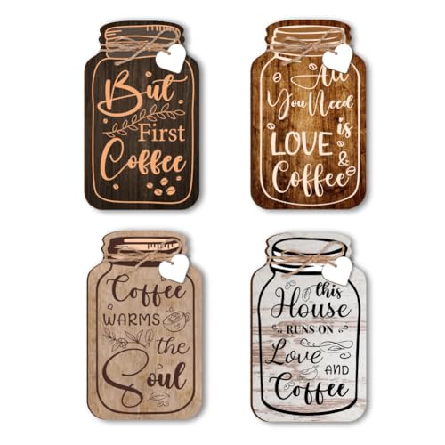 PH PandaHall 4 Stück Holz Kaffeeschild Glas Wandbehang Plakette Bauernhaus Kaffee Dekor Wandschild Vintage Kaffee Bar Schild Schild Für Home Bar Cafe von PH PandaHall