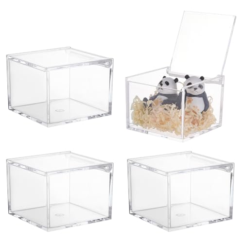 PH PandaHall 4 Stück Klarsicht-Acryl-Box 8x8x6cm Quadratischer Würfelbehälter mit Deckeln Mini Display Box Transparente Aufbewahrungsboxen für Tiny Schmuck Handwerk Hochzeit Party Favor Geschenke von PH PandaHall