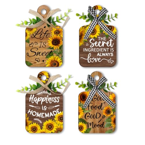 PH PandaHall 4 stücke Sonnenblumen Esszimmer Zeichen Dekoration Holz Küche Zeichen Wand Dekor Schneidebrett Essschilder Deko Holzdeko-Schild Für Zuhause Küche Esszimmer 15x9cm von PH PandaHall