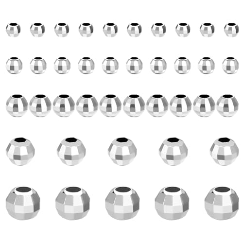 PH PandaHall 40 Stück 925 Sterlingsilber Perlen Abstandshalter 5 Größen Facettierte Abstandsperlen Silberne Runde Schmuck Abstandshalter Für Armbänder Halsketten Und Ohrringe von PH PandaHall
