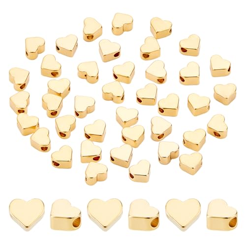 PH PandaHall 40 Stück Messing-Herzperlen, 24 Karat Vergoldete Herz-Abstandshalterperlen, Metall-Herz-Charm-Perlen Für DIY-Halsketten, Armbänder, Ohrringe, Basteln, Valentinstag, Muttertag von PH PandaHall