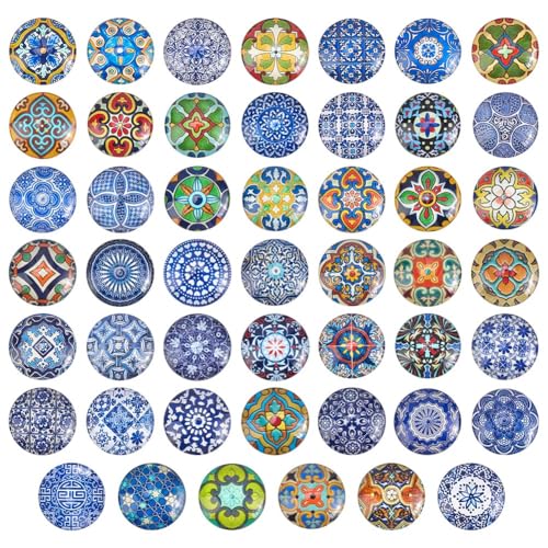 PH PandaHall 48 Stile Quadratische Glas-Kabuchons 25mm Blumenmuster Mosaikfliesen für Kunsthandwerk Mosaik-Kabuchon Flachrückiges Glasdom-Kabuchons für Bilderrahmen Blumentöpfe Kunsthandwerk Ohrringe von PH PandaHall