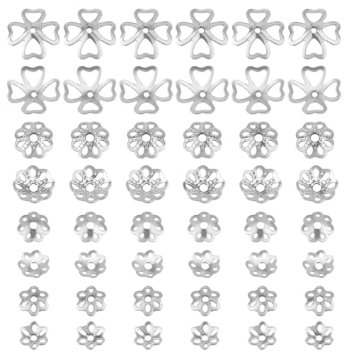 PH PandaHall 48 Stück 925 Perlenkappen Aus Sterlingsilber. 4 Stile Endkappen Für Blumenperlen Mehrblättrige Abstandsperlen Kappen Für Filigrane Endkappen Mit Anhängern Ösen Für Die Herstellung von PH PandaHall