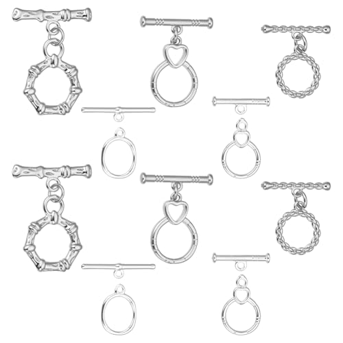 PH PandaHall 5 Modelle Toggle-Verschlüsse 10 Sets Toggle-Verschlüsse für Schmuck Runde T-Bar-Glieder Messingstange und Ringverschluss Armbandverschluss-Hakenverbinder für Halsketten, Platin/Silber von PH PandaHall