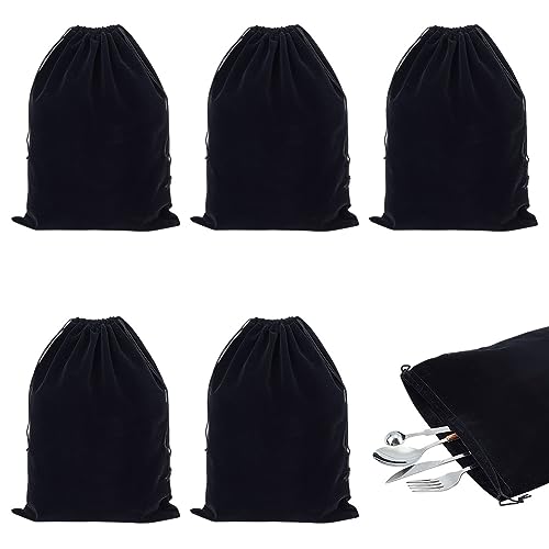 PH PandaHall 5 Stück Schwarze Samtbeutel Mit Kordelzug 30x39.5cm Große Schmuck Aufbewahrungsbeutel Silberne Aufbewahrungsbeutel Anlaufgeschützte Tasche Für Reise Organizer Besteck Besteck von PH PandaHall