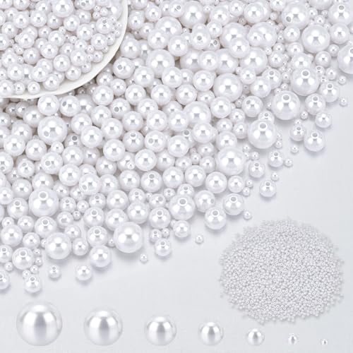 PH PandaHall 5030 Teiliges Set Mit Weißen Perlen Zur Schmuckherstellung 4/6/8/10/12/14mm ABS Perlen Glatte Runde Perlen 12/0 2mm Glas Rocailles Perlen Spacer Perle von PH PandaHall