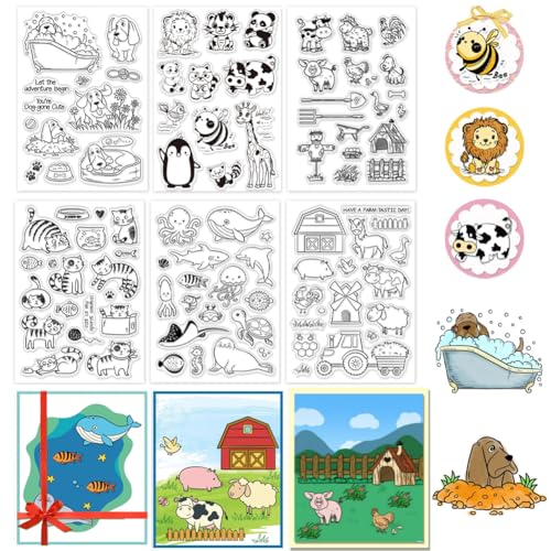 PH PandaHall 6 Blatt Tiere Clear Stamps Gummistempel Transparenter Stempel Panda/Wal Welpe Kuh Klare Stempel Für Die Kartengestaltung DIY Scrapbooking von PH PandaHall