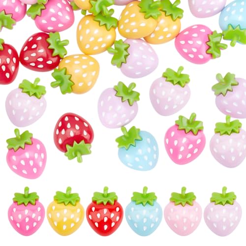 PH PandaHall 6 Farben Erdbeer Resin Flatback Perlen 42 Stück Resin Obst Cabochons Opake Handwerksperlen für Schmuckherstellung Haarnadel Scrapbooking Heimtelefon Hülle Dekoration DIY 2.7x2.1cm von PH PandaHall