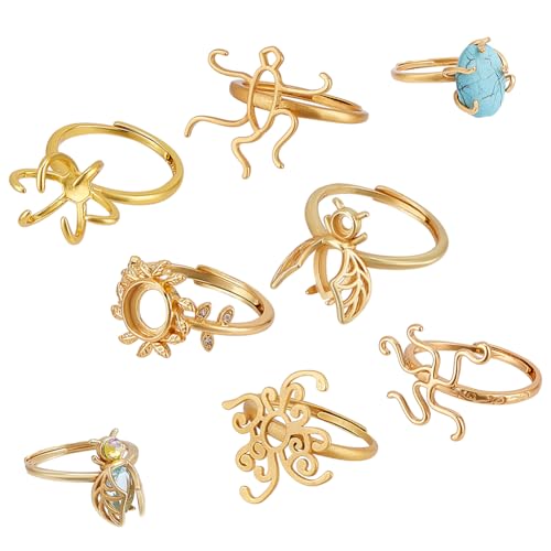 PH PandaHall 6 Stile Klauenring Rohling 6 Stück Einstellbare Ringe Bases Goldener Rohling Ring Basis Tablett Messing offene Blume Ringe Pad für DIY-Schmuck machen Frauen unregelmäßige Stein von PH PandaHall