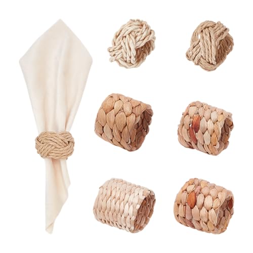 PH PandaHall 6 Stile Rustikale Serviettenringe Bauernhaus gewebte Serviettenhalter Runde gewebte Serviettenhalter Herbst Serviettenringe für Thanksgiving Weihnachten Party Tischdekoration 4,5-5x3-5 cm von PH PandaHall