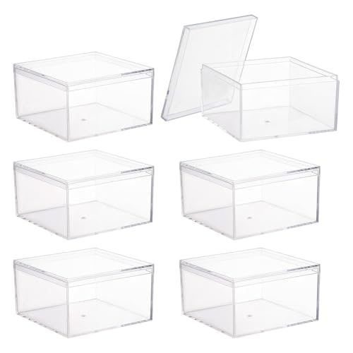 PH PandaHall 6 Stück Klarsicht-Acryl-Box Quadratische Würfelbehälter mit Deckeln Schmuck Aufbewahrungsboxen Transparente Display Box für Handwerk Hochzeit Party Gunst Geschenke Dekor, 10x10x5.7cm von PH PandaHall