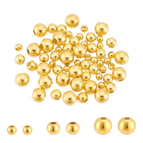 PH PandaHall 60 Stück 24K Vergoldet 925 Sterling Silber Perlen 3 Größe Goldene Perlen 2/3/4mm Glatte Runde Perlen Für DIY Ohrringe Armbänder Halsketten von PH PandaHall