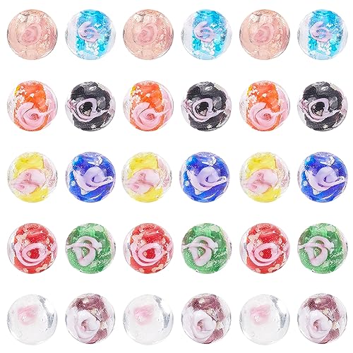 PH PandaHall 60 Stück Leuchtende Perlen 10mm Im Dunkeln Leuchtende Perlen Runde Lose Perlen Blumen Lampwork Perlen Abstandshalter Kugelperlen Großes Loch Charms Für DIY Schmuck Ohrringe Basteln von PH PandaHall