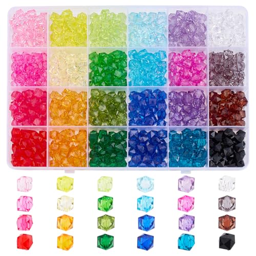 PH PandaHall 600 Stück 8 mm Würfel-Kristallperlen, 24 Farben Acryl-Facettenperlen Transparente Edelstein-Kristallperlen Lose Perlen für Armbändern, Halsketten, Ohrringen und DIY-Kunsthandwerk von PH PandaHall