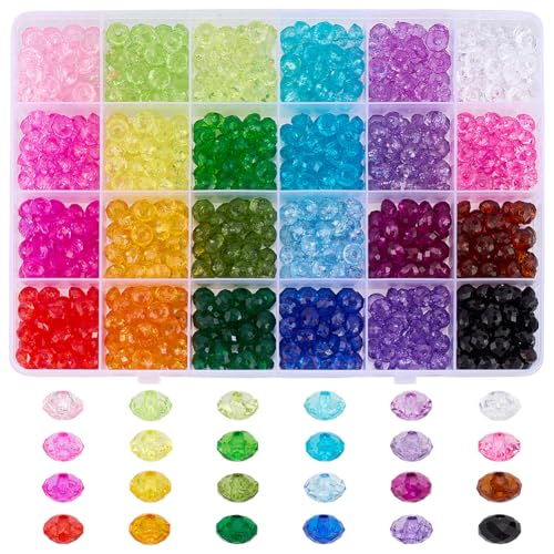 PH PandaHall 720 Stück 8 mm Kristallperlen, 24 Farben Acryl-FacettenrondellenperlenTransparente Edelsteinperlen Lose Perlen für die Herstellung von Armbändern, Halsketten, Ohrringen, DIY-Kunsthandwerk von PH PandaHall