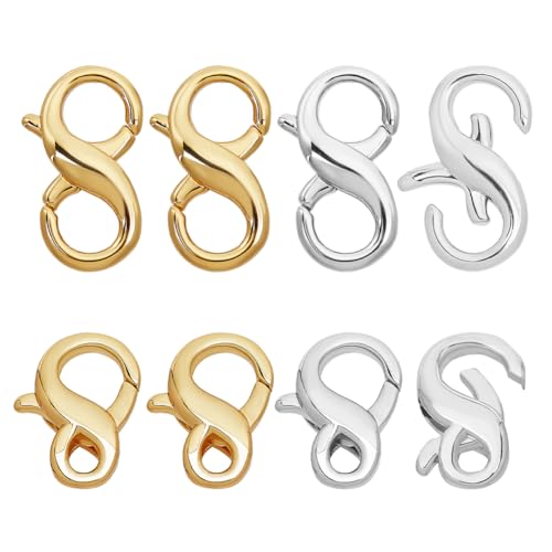 PH PandaHall 8 Stück 2 Stile Doppelter Karabinerverschluss Goldene Und Silberne Karabinerverschlüsse Doppelte Öffnung Verkürzungsverschluss Halskettenverschluss Haken Und Verschlüsse Armbandverbinder von PH PandaHall