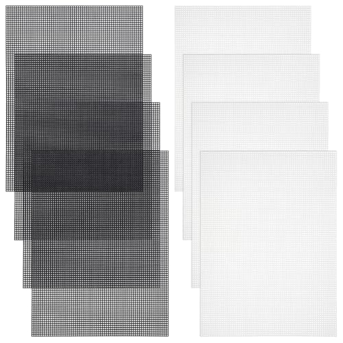 PH PandaHall 8 Stück 34x25cm Kunststoff Canvas Blätter Sticknetz Blatt Kreuzstich Canvas Für Maskentaschen Stricken Häkeln Schwarz/Weiß Dicke: 2mm von PH PandaHall