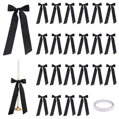 PH PandaHall 8 Stück Kerzenhalter-Schleifen-Dekoration Schwarzes vorgebundenes Schleifchen mit doppelseitigem Klebeband 30 cm große Schleifendekoration für Kerzen, Tischdekoration, Home Party von PH PandaHall
