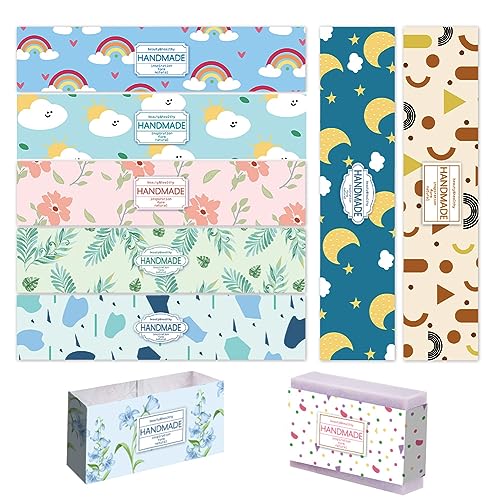 PH PandaHall 90 Stück Papierband Wickeln 9 Stil Regenbogen Blume Band Etikett Blume Papier Etikett Wickler Hülsen Abdeckungen Vertikale Tags für handgemachte Seife Lotion Bars Bad, 21x5cm von PH PandaHall