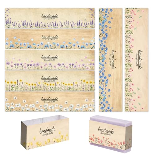 PH PandaHall 90pcs Kraftpapier Seifenverpackungen, 9 Styles Blume Seife Etiketten Seife Verpackung Papier Handwerker Wrapper für handgemachte Seife Lotion Bars Bad Geschenkverpackungen, 21x5cm von PH PandaHall