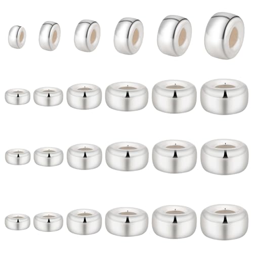 PH PandaHall 925 Abstandsperlen Aus Sterlingsilber 24 Stück 6 Größen Flache Runde Rondelle Scheibenperlen 3/4/5/6/7/8mm Scheibenperlen Metall Große Lochperlen Für DIY Schmuck Ohrringe Basteln von PH PandaHall