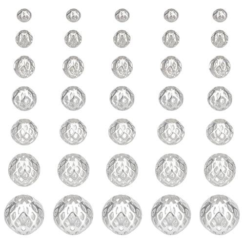 PH PandaHall 925 Sterlingsilberbeschichtete Hohle Perlen 7 Größen 70 Stück Runde Spitzenperlen Messing Abstandshalterperlen Metallkugelperlen Für Armbänder Halsketten Ohrringe 3/4/5/6/8/10/12mm von PH PandaHall