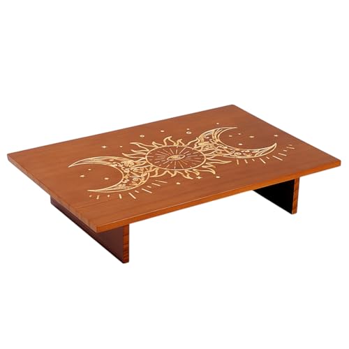 PH PandaHall Altartisch 30x20cm Großer Meditationstisch Aus Holz Altar Holz Wicca Tische Buddhistischer Schrein Für Zimmer Graviert Mystisches Dekor Wicca Zubehör, Mond und Sonne von PH PandaHall