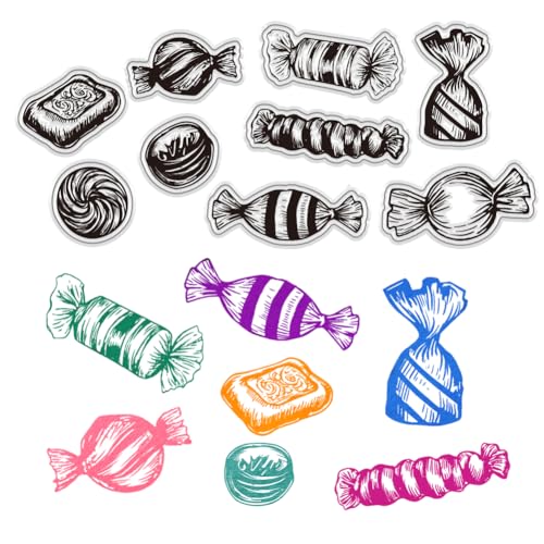 PH PandaHall Candy Transparente Stempel Transparenter Stempel Mit Retro Süßigkeiten Illustration Dekorative Klare Stempel Bastelstempel Für Die Kartengestaltung DIY Scrapbooking Stempel von PH PandaHall