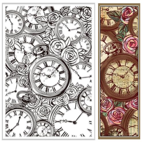 PH PandaHall Clock Flowers Transparenter Stempel Im Vintage Stil Mit Hintergrund Gummistempel Silikon Transparenter Stempel Für Kartengestaltung Scrapbooking Alben Fotodekoration von PH PandaHall
