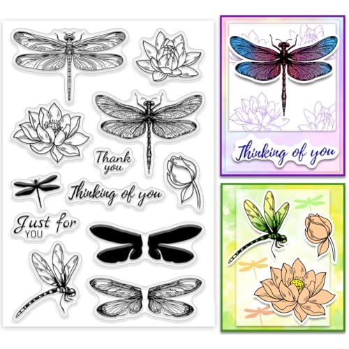 PH PandaHall Dragonfly Lotus Clear Stempel für Scrapbooking, Natur Blume Silikon Stempel Dankeschön Transparenter Gummistempel für Kartenherstellung Dekoration, Buch, Journal, Geschenkanhänger Box PH PandaHall Dragonfly Lotus Clear Stempel für Scrapbooking, Natur Blume Silikon Stempel Dankeschön Transparenter Gummistempel für Kartenherstellung Dekoration, Buch, Journal, Geschenkanhänger Box von PH PandaHall