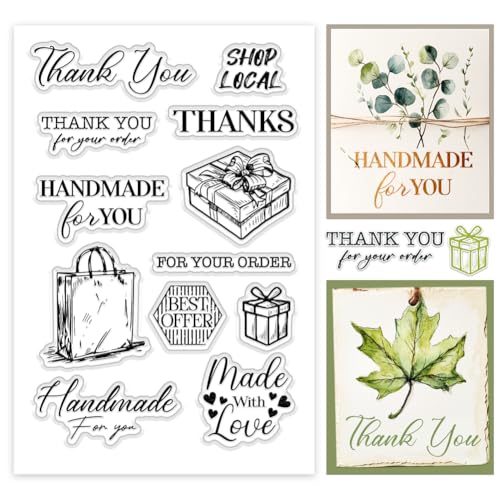 PH PandaHall Einkaufen Danke Etikett Clear Stamps Geschenkbox-Stempel Mini Art Label Plastikstempel Klare Gummistempel für DIY Scrapbooking Kartenherstellung Fotoalbum Dekorativ von PH PandaHall