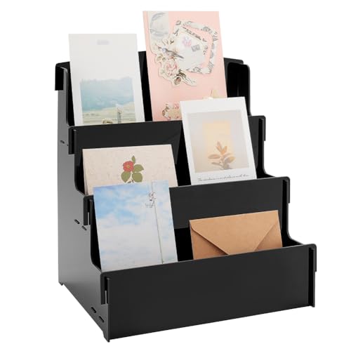 PH PandaHall Grußkartenständer 3 Stufiger Acryl Aufkleber Displayständer Regale Kartenständer Postkartenständer Für Messestände Veranstaltungstische, 21x27x30cm von PH PandaHall