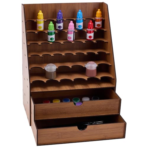 PH PandaHall Hölzerne Farbe Rack Organizer, Tischplatte Farbe Halter Lagerung Stand mit 42 Löcher Pigment Tinte Flasche Lagerung Display mit 2 Schränken für Miniatur-Farben Set von PH PandaHall