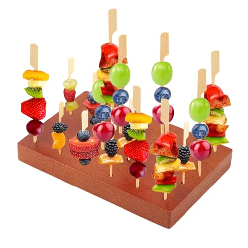 PH PandaHall Hölzerne Lebensmittel Spieß Display Halter Obst Kabobs Spieße Stand Board Catering-Zubehör Tonfiguren Display mit 24 Löchern für Vorspeisen Cocktail Partys Picknick, 15x15cm von PH PandaHall