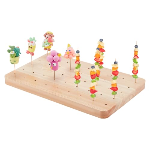 PH PandaHall Hölzerne Spieß-Display-Halter 45 Löcher Lebensmittel Obst Kabobs Spieße Stand Board Catering Supplies Tonfiguren Display Tabletts für Partys Picknick, 17.8x27.6cm, Mokassin von PH PandaHall