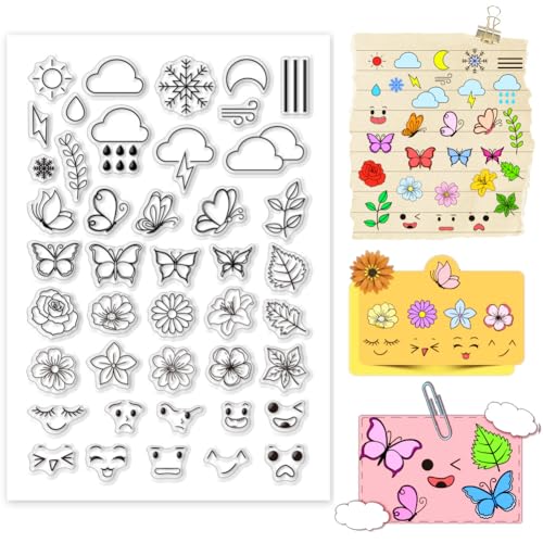 PH PandaHall Journal Klarer Stempel Blumen Blätter Silikonstempel Schmetterling Transparenter Stempel Wetter-Gummistempel für Journaling Card Making DIY Craft Kalender Scrapbooking Notebook 16x11cm von PH PandaHall