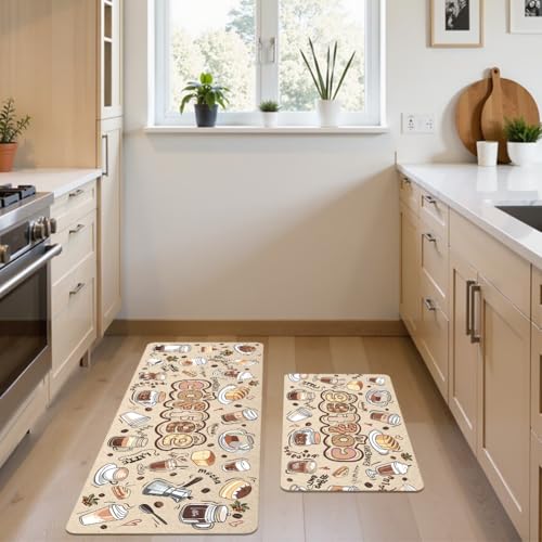 PH PandaHall Kaffee Küchen Teppiche und Matten 2er Set, Kuchen-Getränketeppiche Rutschfeste, waschbare Bodenmatte, weiches Kissen mit Gummiunterlage für Küche Restaurant Dekor, Brown, 76x43cm/120x43cm PH PandaHall Kaffee Küchen Teppiche und Matten 2er Set, Kuchen-Getränketeppiche Rutschfeste, waschbare Bodenmatte, weiches Kissen mit Gummiunterlage für Küche Restaurant Dekor, Brown, 76x43cm/120x43cm von PH PandaHall