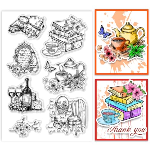 PH PandaHall Life Scenes Clear Stamps, Kaffee Gummistempel Weinglas-Silikonstempel Bücher-Stempel für Paper Crafting Handmade Crafts Scrapbooking Zubehör Kunsthandwerk, 16x11cm PH PandaHall Life Scenes Clear Stamps, Kaffee Gummistempel Weinglas-Silikonstempel Bücher-Stempel für Paper Crafting Handmade Crafts Scrapbooking Zubehör Kunsthandwerk, 16x11cm von PH PandaHall