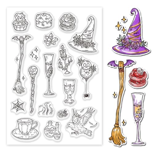 PH PandaHall Magisches Dessert Clear Stamp, Transparente Stempel Aus PVC-Kunststoff Nachmittagstee-Hexe-Stempel Grußkartenstempel Versiegelte Stempel Für Scrapbooking, Dekorieren, Kartenbasteln von PH PandaHall