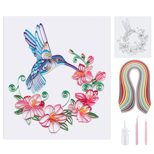 PH PandaHall Papier Quilling Kit Blume und Kolibri Quilling Werkzeug mit 240pcs Papierstreifen Lieferant Quilling Template Board DIY-Bastelset mit Leim Quilling-Muster für Anfänger Erwachsene von PH PandaHall