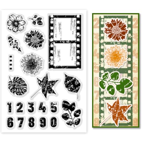 PH PandaHall Pflanzen-Klarstempel, Vintage-Filmstempel PVC-Kunststoff Transparente Gummistempel Blumen-Zahlenstempel Versiegelte Stempel Für DIY, Scrapbooking, Album, Dekorieren, Kartenbasteln von PH PandaHall