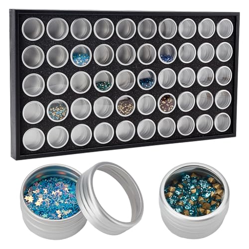 PH PandaHall Schmuckdisplayteller Schwarzer Edelsteindisplay Organisator mit 50 Stück Aluminium Schmuckaufbewahrungsbehältern Platinsmall Displaybox für Perlen Kleinartikel Sammlung Heimschmuck PH PandaHall Schmuckdisplayteller Schwarzer Edelsteindisplay Organisator mit 50 Stück Aluminium Schmuckaufbewahrungsbehältern Platinsmall Displaybox für Perlen Kleinartikel Sammlung Heimschmuck von PH PandaHall