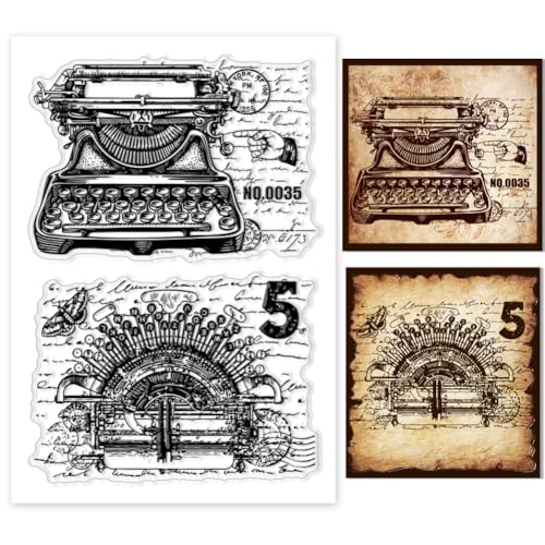 PH PandaHall Schreibmaschinen Klarstempel Für Die Kartengestaltung Vintage Retro Maschinen Gummistempel Transparent Bastelstempel Siegelstempel Für DIY Scrapbooking Stempel Papier Fotoalbum Basteln von PH PandaHall