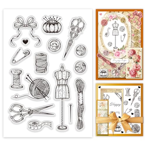 PH PandaHall Sewing Clear Stamps Für Die Kartengestaltung Strick Stempel Transparenter Retro Handwerksstempel Häkelgarn Scheren Siegelstempel Für DIY Scrapbooking Stempel Papier Fotoalbum von PH PandaHall