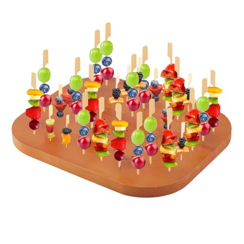 PH PandaHall Spießhalter aus Holz mit 59 Löchern Obst Kabobs Spieße Display Board Catering-Zubehör Süßigkeiten Stand Tonfiguren Display Tabletts für Vorspeisen Cocktail Partys Picknick, 30x25cm von PH PandaHall