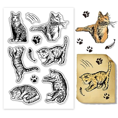 PH PandaHall Transparente Stempel In Katzenform Line Sense Kitten Dynamic Silikonstempel Transparente Gummistempel Für Die Kartengestaltung Fotoalbum Dekoration Und DIY Scrapbooking 4.33x6.30cm von PH PandaHall