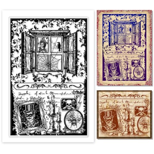 PH PandaHall Transparente Stempel Mit Retro Textur Für Die Kartengestaltung Fenster Stempel Totenkopf Motiv Transparent Bastelstempel Siegelstempel Für DIY Scrapbooking Stempel Papier Halloween von PH PandaHall