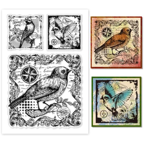 PH PandaHall Vogel Klarstempel Für Die Kartengestaltung Gummistempel Mit Vögeln Hintergrund Tafel Transparent Tierpapier Bastelstempel Für DIY Scrapbooking Stempel Dekoration Papier Fotokarte von PH PandaHall